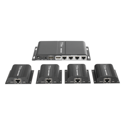 Kit Divisor y Extensor HDMI (Extender Splitter)  / Divide 1 Fuente HDMI a 4 Pantallas / Extiende la señal HDMI hasta 40 m / Resolución 1080P @ 60 Hz / Cat 6/6a/7 / Cero Latencia / Salida Loop en el Tx / IR / Alimente solo el Tx (PoC).