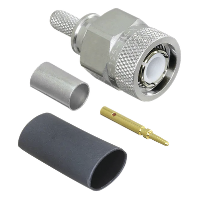 Conector TNC Macho / Anillo Plegable / Pin Soldable / Latón Plateado / 50 Ω / VSWR 1.3 hasta 6 GHz