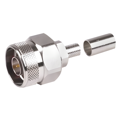 Conector N Macho Hex / Anillo Plegable / Pin Cautivo / RG-8/X, LMR-240 / 0-11 GHz / 50Ω / Ni/Au/PTFE