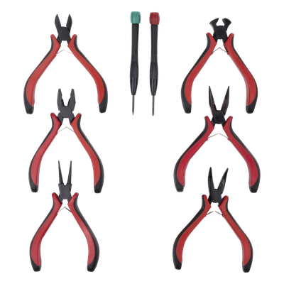 Juego de Herramientas de Precisión / 6 Pinzas de 4.5" / 2 Desarmadores Joyero / Mango Ergonómico / Diseño Compacto
