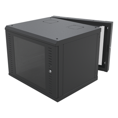 Gabinete de Pared Abatible / Rack 19" 12U / Carga 50 kg / Cristal Templado / Giro 180° / Acero Negro