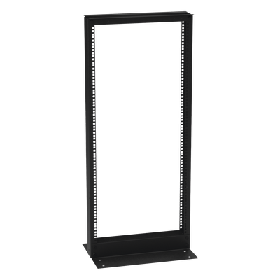 Rack de 2 Postes / 24 Unidades / 19" EIA-310D / Carga 460 kg / Base L para Piso / Acero Cal. 11 y 14