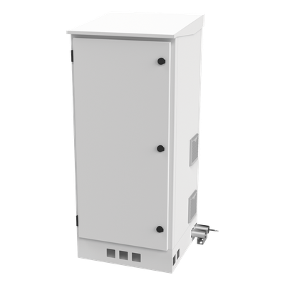 Gabinete de Piso Exterior / Rack 19" 16 U / Ventiladores con Termostato / IP-54 / Espacio para 2 Baterías / 110 VCA / 600 x 1429 x 5 mm