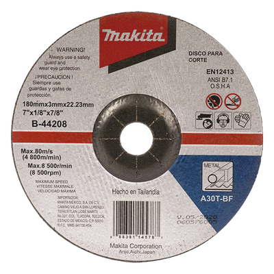 Disco de corte para metal / 7" (178 mm) / Velocidad máxima 80 m/s / Uso en metales duros