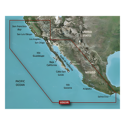 Carta Náutica Electrónica / Cobertura California a Puerto Vallarta / Gráficos Costeros de Alta Precisión / Auto Ruta por Profundidad / Contornos de 1' / 10 Rangos de Sombreado de Profundidad