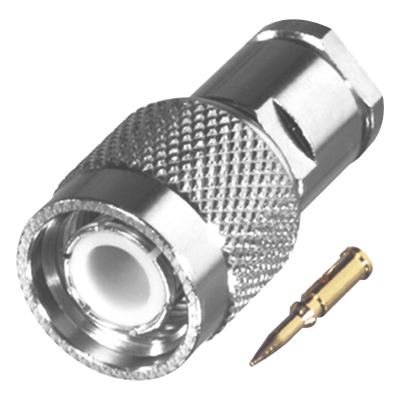 Conector TNC Macho / Rosca Sin Herrajes / RG-58/U LMR-195 / Bronce Niquelado / Aislante Delrin