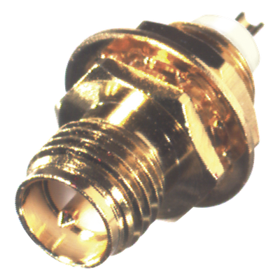 Conector SMA Hembra Inverso / Montaje Frontal Panel / D-Plano / Soldable / Bronce Oro / Teflón