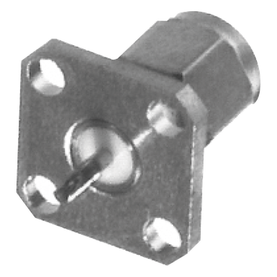 Conector SMA Macho / Montaje Panel 4 Perforaciones / Terminal Soldable / Níquel-Oro-Teflón