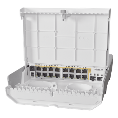 Switch administrable / 16 puertos Gigabit PoE / 2 puertos SFP+ 10G / Exterior / 36 Gbps sin bloqueo / 72 Gbps capacidad de conmutación