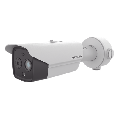 Cámara Bala IP Dual / Térmica 256 x 192 / Óptica 4 Megapixel / IR 30 m (98.4 ft) / PoE / Termométrica / Sirena / IP66
