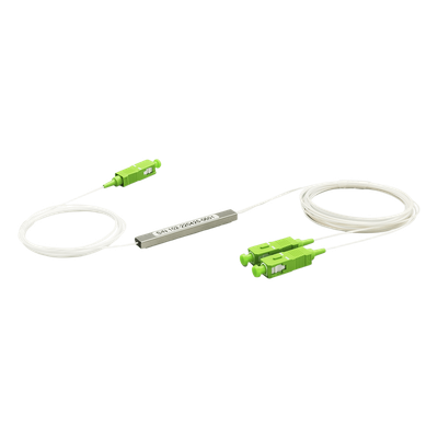 Divisor Óptico PLC / 1x2 / Conector SC/APC / Longitud de Onda 1260-1650 nm / Pérdida de Inserción 4.2 dB / Rango de Temperatura -40 a 85 °C
