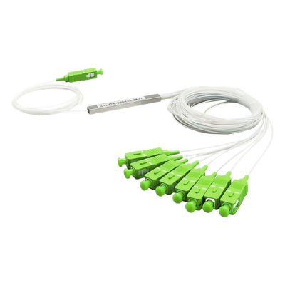 Divisor Óptico PLC / 1x8 / Conector SC/APC / Longitud de Onda 1260-1650 nm / Rango -40 a 85°C / Pérdida de Inserción 10.7 dB