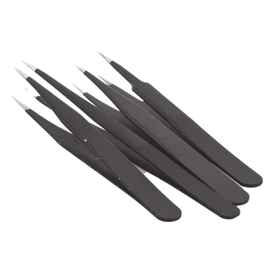 Juego de Pinzas Antiestáticas / 4 Piezas / Plástico Carbonizado / 12.3 cm / 17 g
