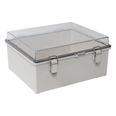 Gabinete de Protección IP66 / ABS con Puerta Transparente / 170 x 220 x 110 mm / Cierre de Broches Inoxidables / Compatible con Candado de Perno 5 mm