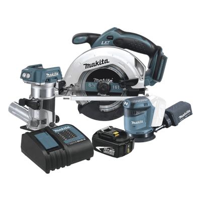 Kit de Carpintería Inalámbrico / Sierra Circular 3,700 RPM / Router / Lijadora Orbital / 3.5 kg / 2.50 m/s² Vibración