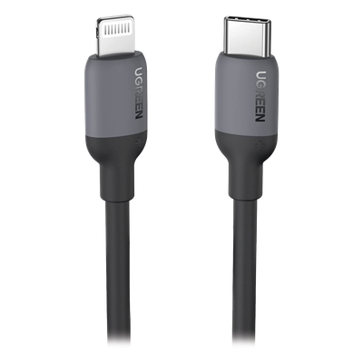 Cable USB-C a Lightning / Certificado MFi / 1 Metro (3.3 Pies) / Carga Rápida PD 20W / Sincronización 480 Mbps / Silicona y TPE / Negro