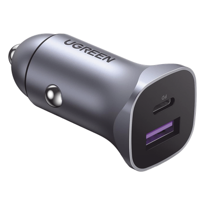 Cargador Vehicular / 30W / Puertos USB-C PD 3.0 y USB-A QC 3.0 / Entrada 12-24V / Aluminio / Protección Integral