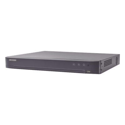 DVR Pentahíbrido / 16 Canales (8 TURBOHD + 8 IP) / 8 Megapixel (4K) / Reconocimiento Facial / AcuSense / Audio por Coaxitron / 2 Bahías HDD / H.265+ / Alarmas I/O