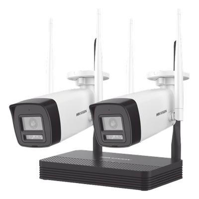 Kit de Videovigilancia IP Inalámbrico / 2 Megapixel / NVS 4 Canales / 2 Cámaras Bala / Dual Light IR 30 m (98.4 ft) + Luz Blanca 20 m (65.6 ft) / Wi-Fi 2.4 GHz / Audio Bidireccional / IP66