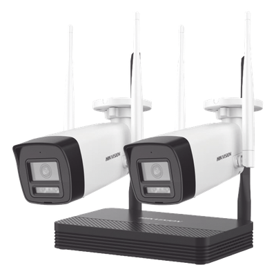 Kit IP Inalámbrico / 4 Megapixel / NVS 4 Canales / 2 Cámaras Bala Exterior / Dual Light 30 m (98.4 ft) / Audio Bidireccional / Wi-Fi 2.4 GHz