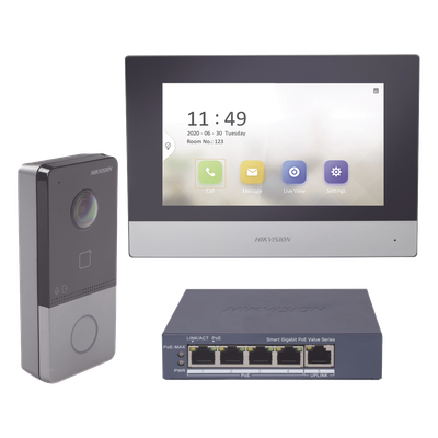 Kit Videoportero IP / Monitor 7" Táctil / 1080p / 129° / IR 3 m (9.84 ft) / IP65 / PoE / MIFARE / 1 Departamento