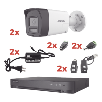 Kit de Videovigilancia TurboHD / DVR 4 Canales / 2 Cámaras Bala 2MP / Audio Bidireccional / Dual Light 30 m (98.4 ft) / IP67