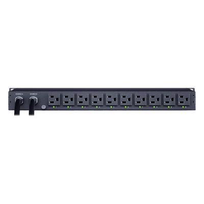 PDU ATS Monitoreable / 10 Salidas NEMA 5-15R / 2 Entradas 120 Vca NEMA 5-15P / 1UR Horizontal 19 in / Transferencia 8-12 ms