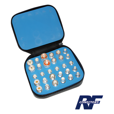 Kit de Adaptadores RF / 30 Piezas / Baño de Plata / UNIDAPT a UHF BNC TNC SMA N / Estuche Protector
