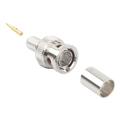 Conector BNC Macho / 75 Ohm / AWG 20 / Anillo Plegable / Níquel y Oro / Delrin