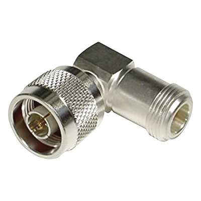 Adaptador en Ángulo Recto / N Macho a N Hembra / Cuerpo Bronce Plateado / Contacto Oro / Aislante Teflón