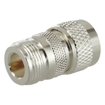 Adaptador RF en Línea / Conector N Hembra a UHF Macho (PL-259) / Cuerpo Bronce Plateado / Contacto Oro / Aislante Teflón