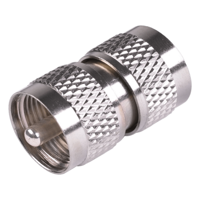 Adaptador RF Coaxial / UHF Macho a UHF Macho / Barril en Línea / Cuerpo Bronce Niquelado / Aislante Teflón