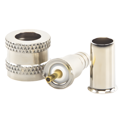 Conector Mini UHF Macho / 50 Ohm / Anillo Plegable / RG-58/U, RG-142/U / Níquel, Oro, Delrin