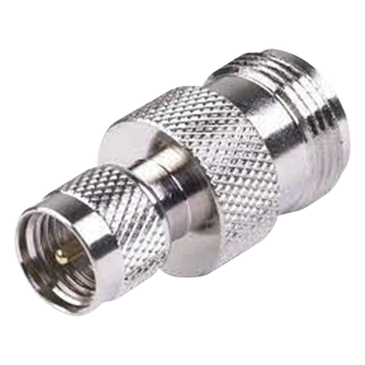 Adaptador de RF / Mini-UHF Macho a N Hembra / Cuerpo Bronce Niquelado / Contacto Oro / Aislante Teflón