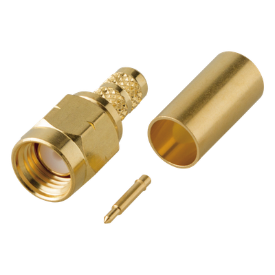 Conector SMA Macho / Rosca Izquierda / Anillo Plegable / RG-58/U / Cuerpo Oro / Teflón