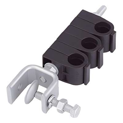 Sujetador de cables / 3x coaxial 1/2 pulgada / Acero inoxidable 304 / Instalación angular / -40°C a +85°C / 0.1 dB retorno