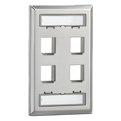 Placa de Pared Vertical / 4 Puertos Keystone / Acero Inoxidable / Etiquetas Integradas / Montaje Vertical / 0.33 ft x 0.33 ft