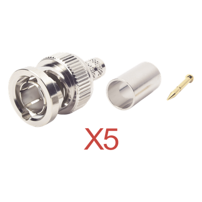 Kit de Conectores BNC Macho / Anillo Plegable / RG-59 / 75 Ohm / AWG 23 / 25 mm / 5 Piezas