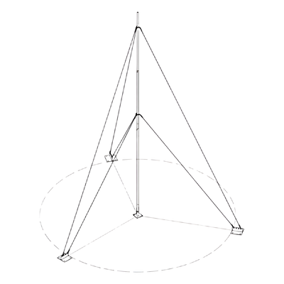 Mástil Telescópico / 12 m (39.4 ft) / 4 Secciones / Base Galvanizada / Retenida 12 Cuellos / Capacidad 5 kg