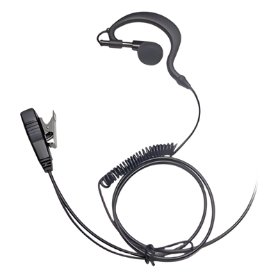 Micrófono-Audífono Profesional / Gancho Ajustable en Forma de G / Cable con Resorte / PTT de Solapa / Compatible con Radios Hytera y Telox