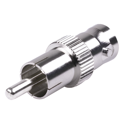 Adaptador Coaxial / BNC Hembra a RCA Macho / 50 Ohm / En Línea / Níquel-Plata-Delrin