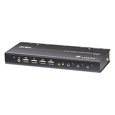 Switch KVM HDMI / 4 Puertos / 4K DCI 60 Hz / USB 2.0 / Audio 3.5 mm / Hotkeys / Selector Remoto