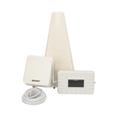 Kit PLUS de Amplificador de Señal Celular 5G / Penta Banda / Soporta 2G, 3G, 4G y 5G / Compatible con TELCEL, AT&T, MOVISTAR y OMV / Cobertura hasta 250 m2 / Incluye Antenas, Jumpers coaxiales y mástil.