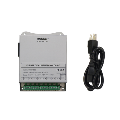 Fuente de Poder Metálica / 8 Canales / 12/13.5/15 Vcc Seleccionables / 8 A / 96 W / Montaje en Pared