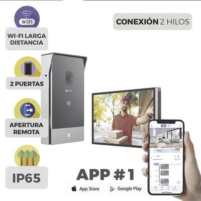 Videoportero IP / 2 Hilos / Monitor 7' Touchscreen / 2K 162° / Wi-Fi Dual 2.4/5 GHz / 2 Salidas de Apertura / IP65