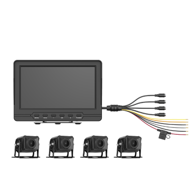 Sistema de Monitoreo Vehicular / 4 Cámaras 1080p / Pantalla LCD 7" / IP68 / Grabación Automática / Micro SD 512 GB / Cambio a Reversa