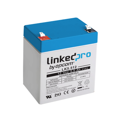 Batería de Respaldo AGM / 12 V / 5.5 Ah / Vida Útil 5 Años / Terminales F1 + Adaptador F2 / UL Certificada