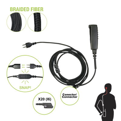 Cable para Micrófono Audífono / Conector P-Snap 2 Hilos / Fibra Trenzada / Compatible Icom IC-F3216/4261/52D/62D/3400/4400