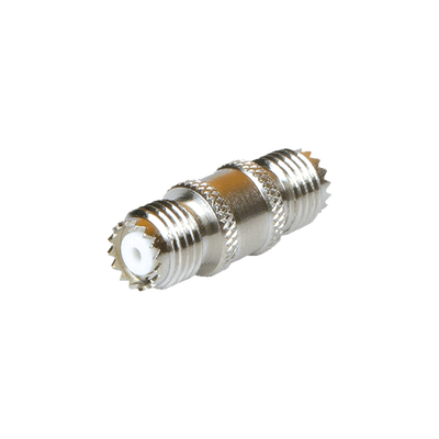 Adaptador Barril RF / Mini-UHF Hembra a Mini-UHF Hembra / Montaje en Línea / Cuerpo Bronce Niquelado / Contacto Oro / Aislante Teflón