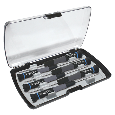Juego de destornilladores de precisión / 6 piezas Torx T5-T10 / Mango bimaterial / Acero Cr-V-Mo / Estuche PE antideslizante
